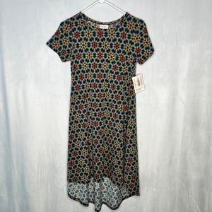 LuLaRoe Dress Green Blue Aztec Quilt Hi Low Carly New XXS